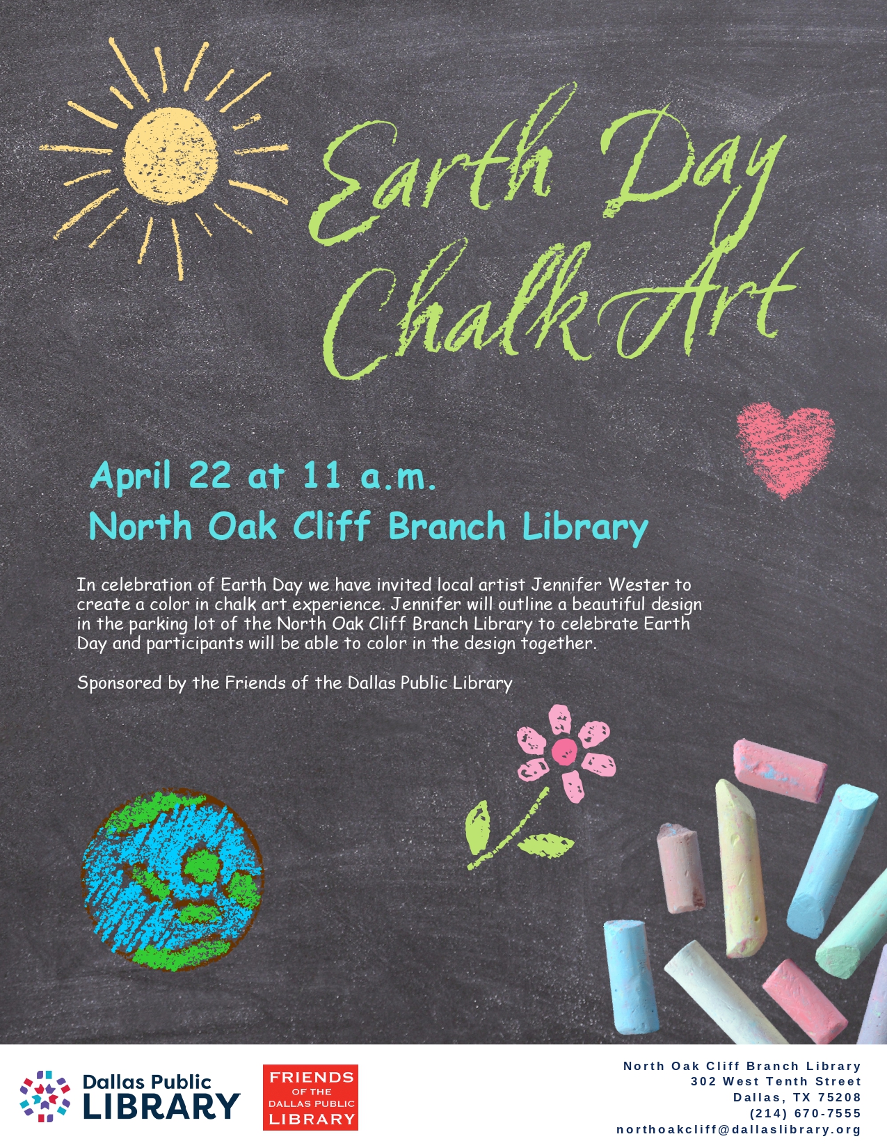 Earth Day Chalk Art Dallas Public Library